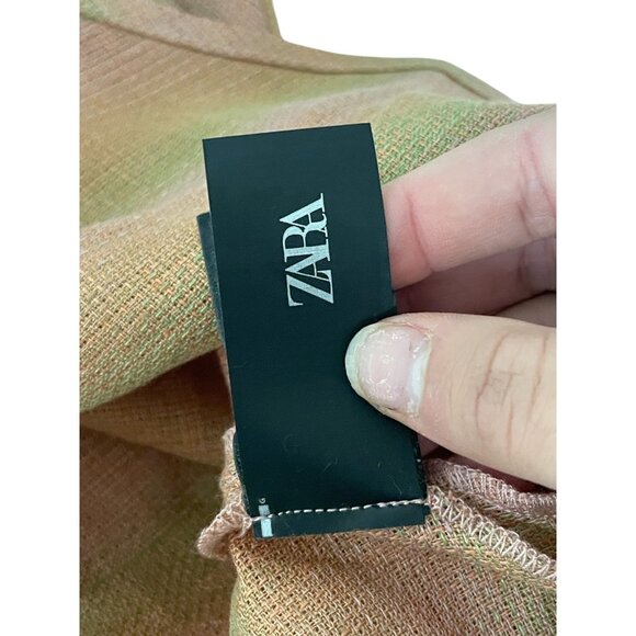 Zara Womens Midi Linen Skirt A-Line XS Pink Tan Plaid Drawstring 4043/077 NWT - Picture 12 of 15